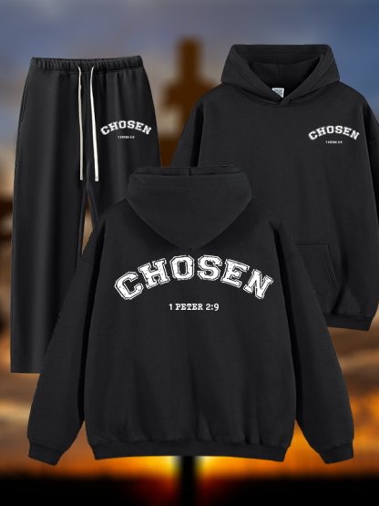 Chosen Jesus God Christian Plush Fleece-Lined Hoodie Set
