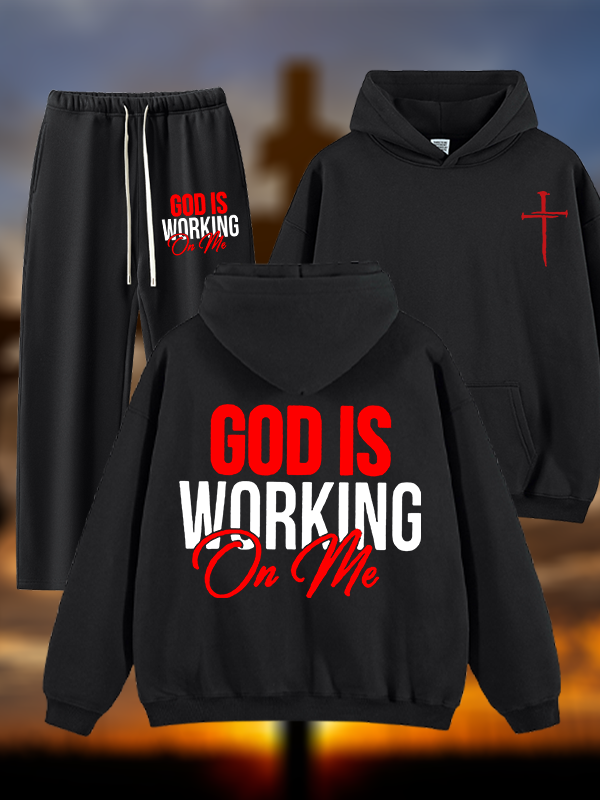 God Is Working On Me  Jesus God Christian Plush Fleece-Lined Hoodie Set