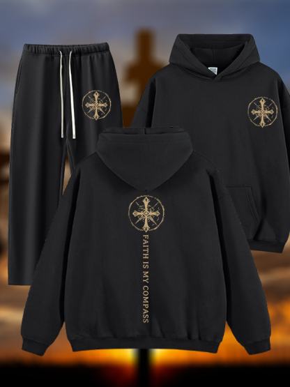 Faith Is My Compass Jesus God Christian Plush Fleece-Lined Hoodie Set