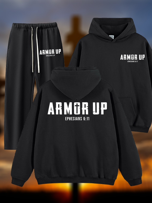 Armor Up Jesus God Christian Plush Fleece-Lined Hoodie Set