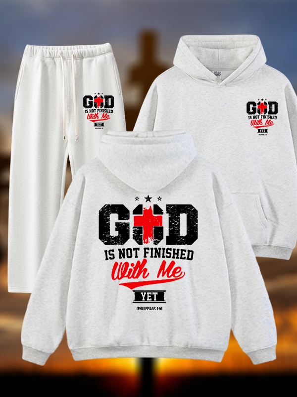 God Is Not Finished With Me Philippians 1:5  Jesus God Christian Plush Fleece-Lined Hoodie Set