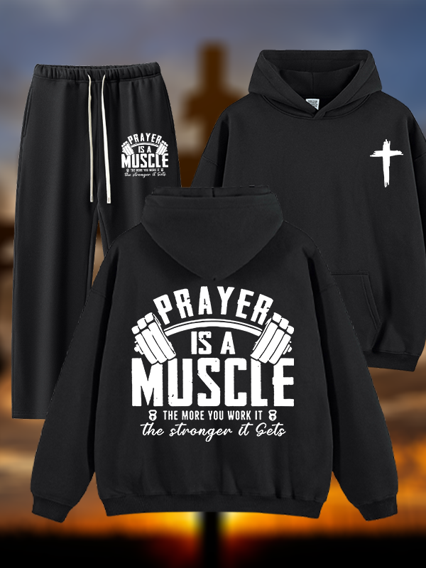 Prayer Is A Muscle Cross  Jesus God Christian Plush Fleece-Lined Hoodie Set