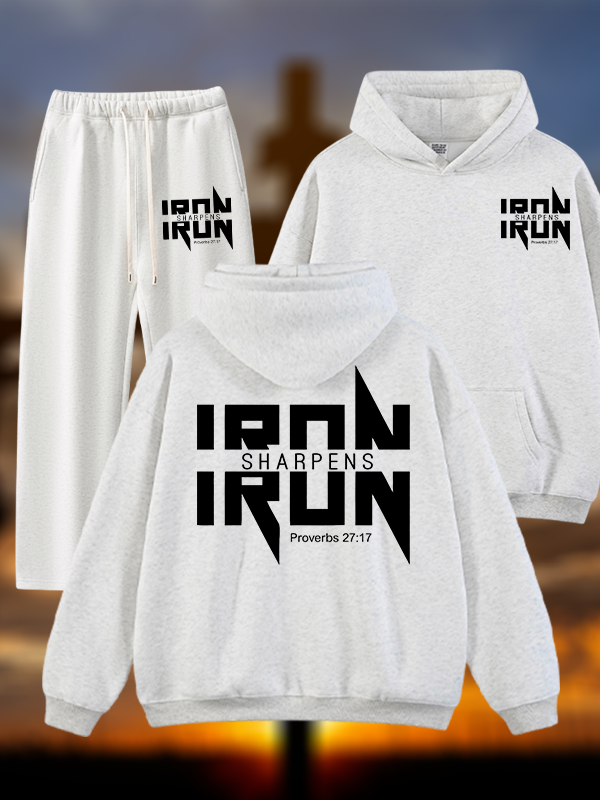 IRON SHARPENS IRON Proverbs 27:17 Jesus God Christian Plush Fleece-Lined Hoodie Set