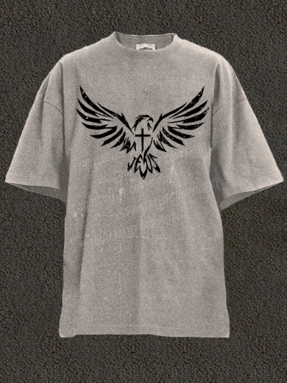 Wings Like Eagles Cross Christian Washed T-Shirt