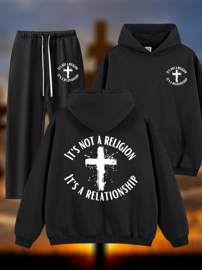 It's Not A Religion It's A Relationship Jesus God Christian Plush Fleece-Lined Hoodie Set