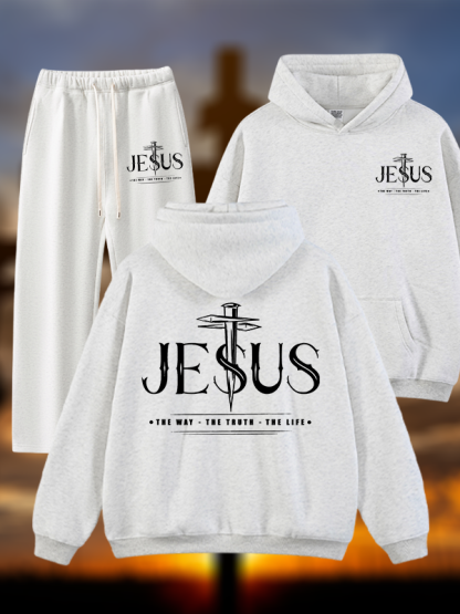 Jesus The Way The Truth The Life Jesus God Christian Plush Fleece-Lined Hoodie Set