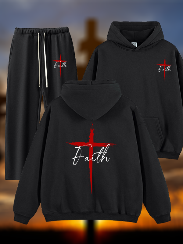 Faith  Jesus God Christian Plush Fleece-Lined Hoodie Set