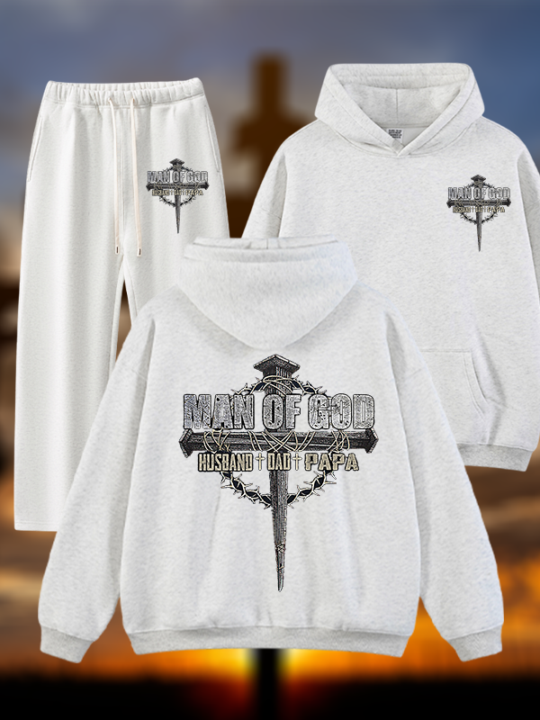 Man Of God Husband Dad PaPa Jesus God Christian Plush Fleece-Lined Hoodie Set