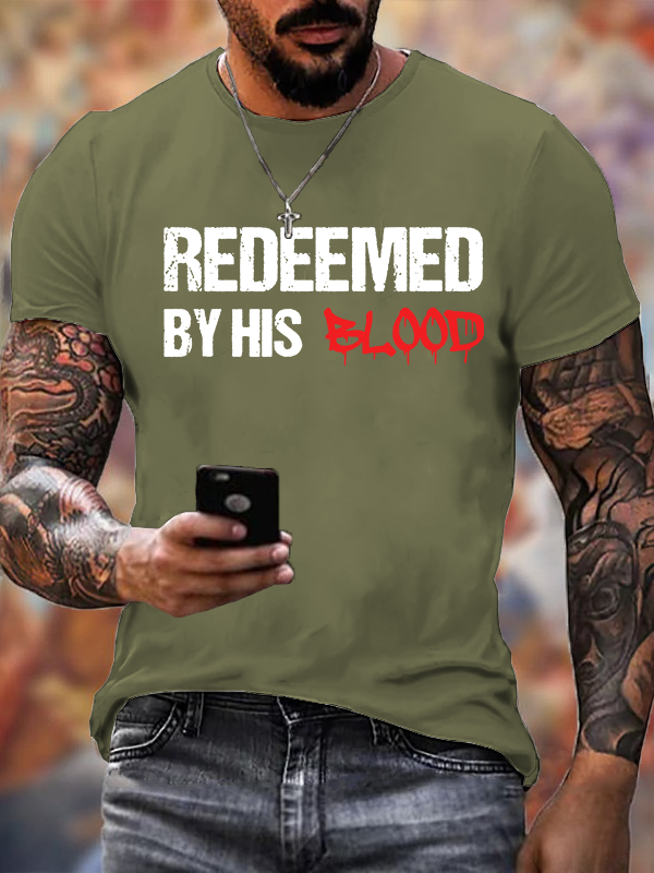 Redeemed By His Blood  Jesus God Christian Cotton T-Shirt