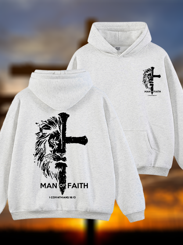 Man of Faith Jesus God Christian Plush Fleece-Lined Hoodie