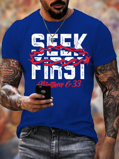 Seek First  Jesus God Christian Cotton T-Shirt