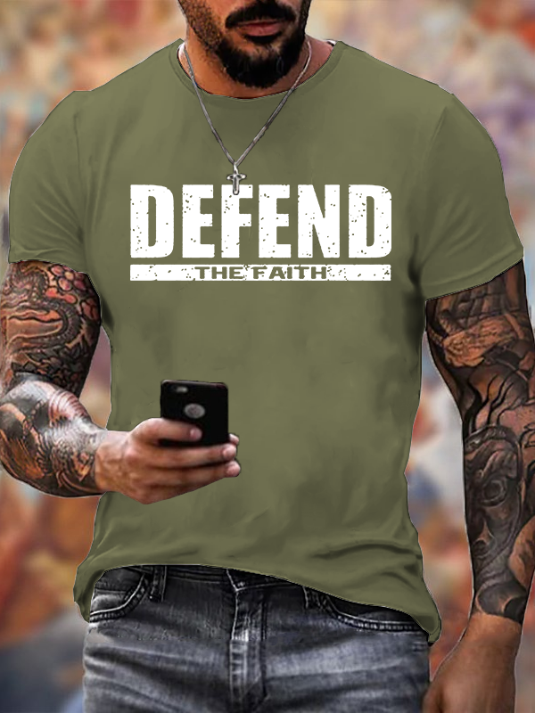 Defend The Faith Jesus God Christian Cotton T-Shirt