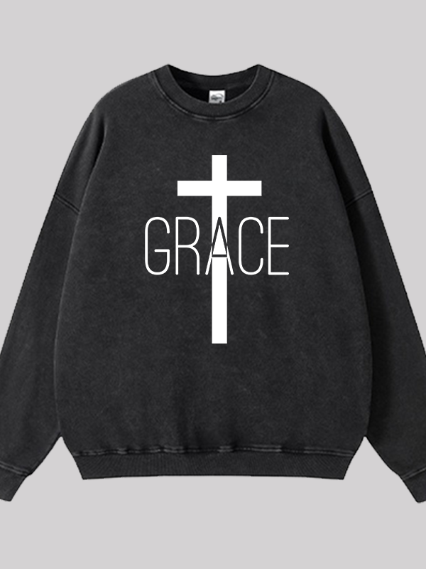 Grace Cross Jesus God Christian Washed Sweatshirt