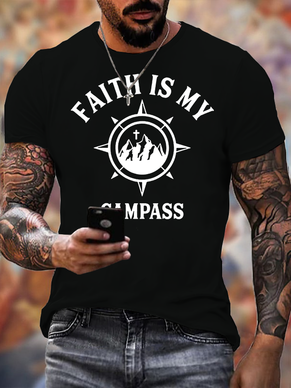 Faith Is My Campass Jesus God Christian Cotton T-Shirt