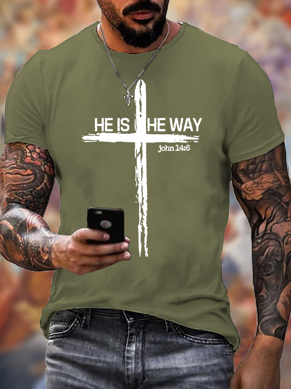 He Is He Way Cross Jesus God Christian Cotton T-Shirt