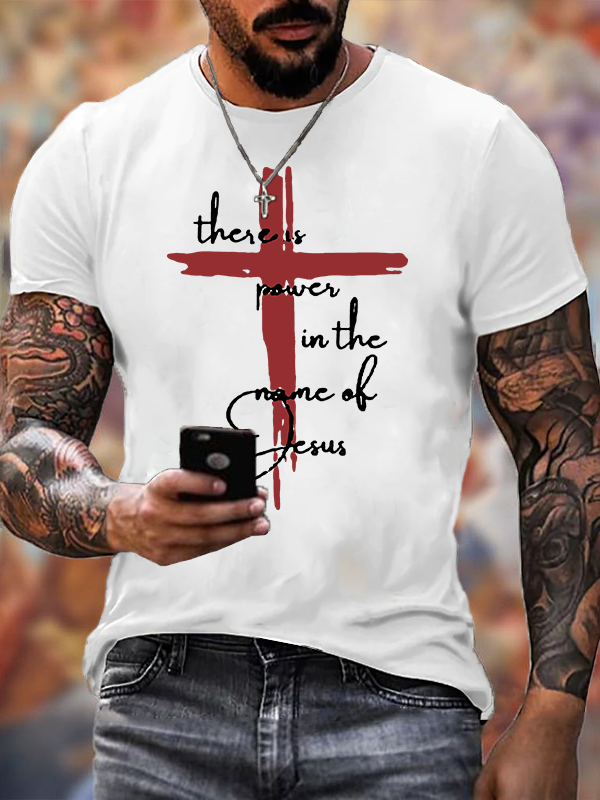 There Is Power In The Name Of Jesus Faith Cross Christian Cotton T-Shirt