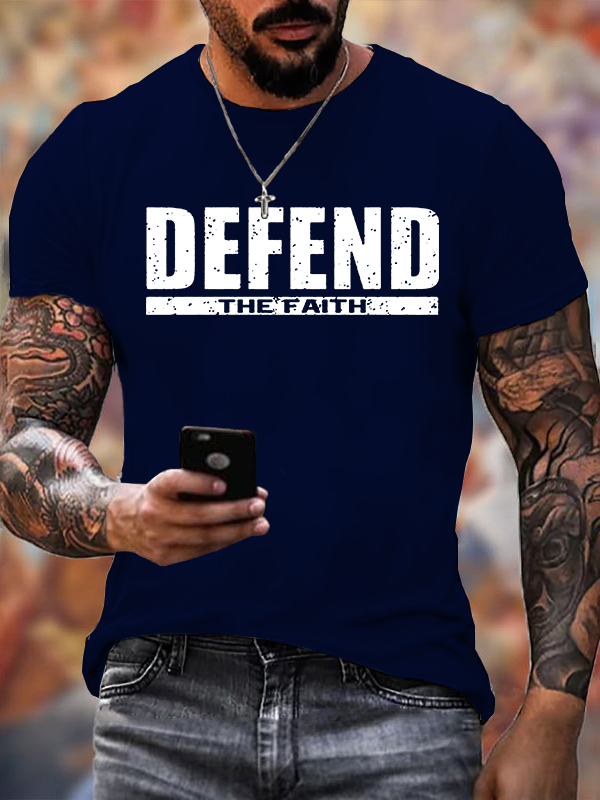 Defend The Faith Jesus God Christian Cotton T-Shirt