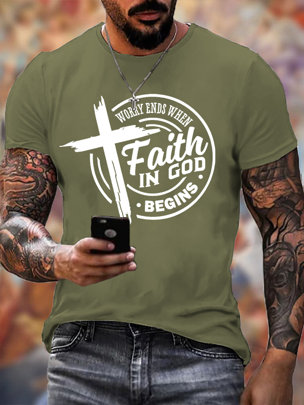 Faith Printed Jesus God Christian Cotton T-Shirt