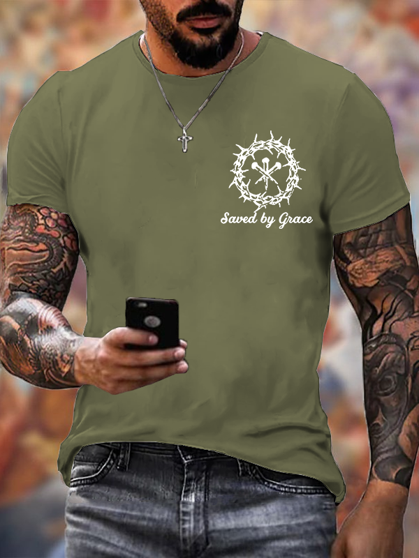 Saved By Grace Jesus God Christian Cotton T-Shirt