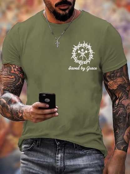 Saved By Grace Jesus God Christian Cotton T-Shirt