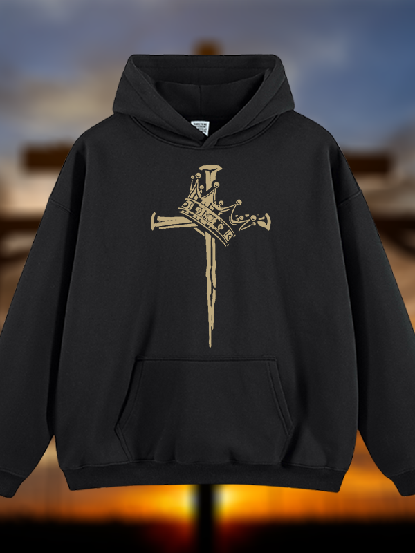 Cross Crown Jesus God Christian Plush Fleece-Lined Hoodie