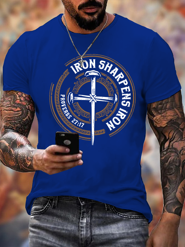Iron Sharpens Iron - Proverbs 27:17 Jesus God Christian Cotton T-Shirt
