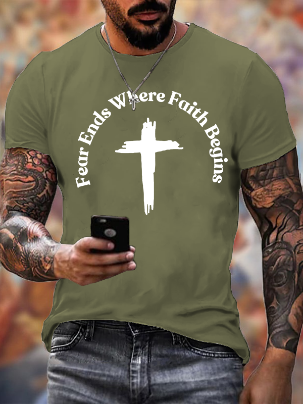 Fear Ends Where Faith Begins Jesus God Christian Cotton T-Shirt