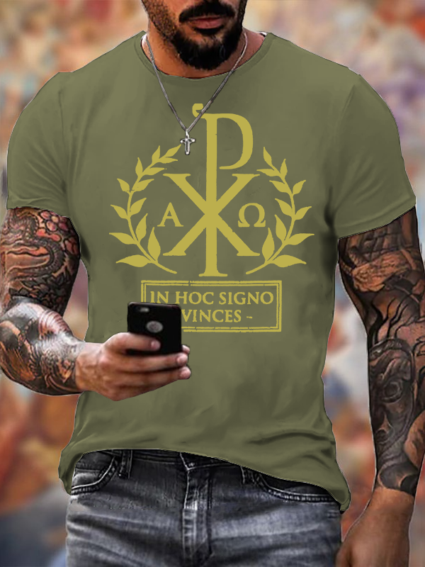 In This Sign Thou Shalt Conquer Jesus God Christian Cotton T-Shirt