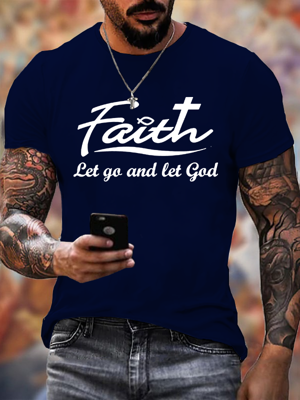  Let Go And Let God Jesus God Christian Cotton T-Shirt