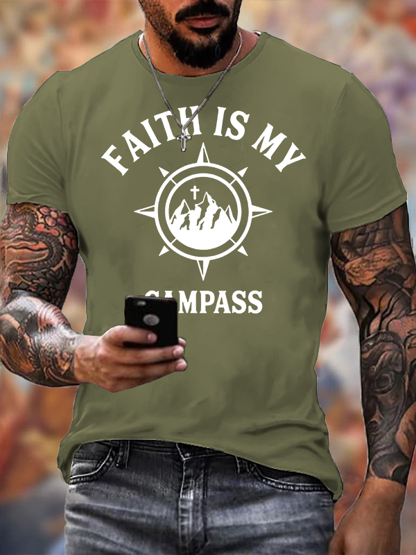 Faith Is My Campass Jesus God Christian Cotton T-Shirt