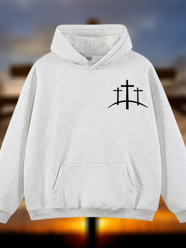 Cross Printed Jesus God Christian Plush Fleece-Lined Hoodie