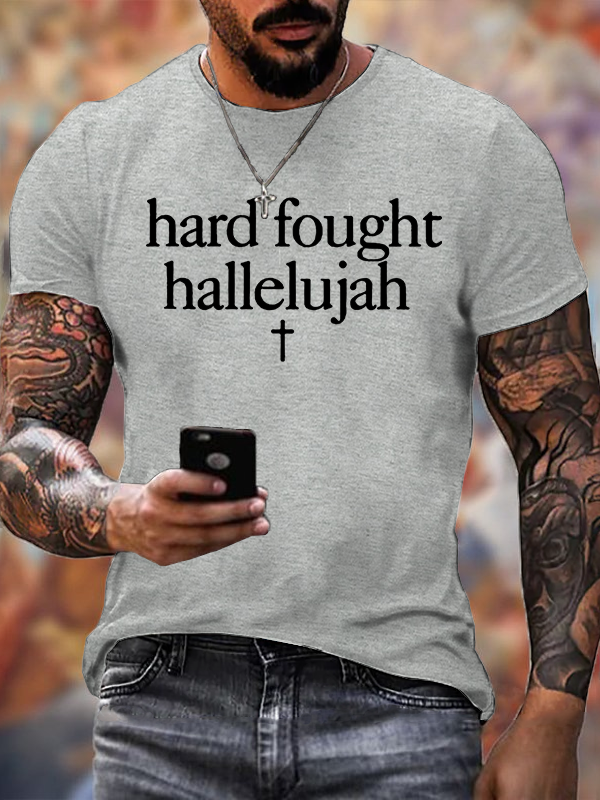 Hard Fought Hallelujahl Jesus God Christian Cotton T-Shirt