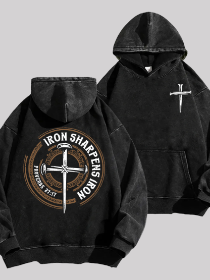 Iron Sharpens Iron - Proverbs 27:17 Jesus God Christian Washed Hoodie