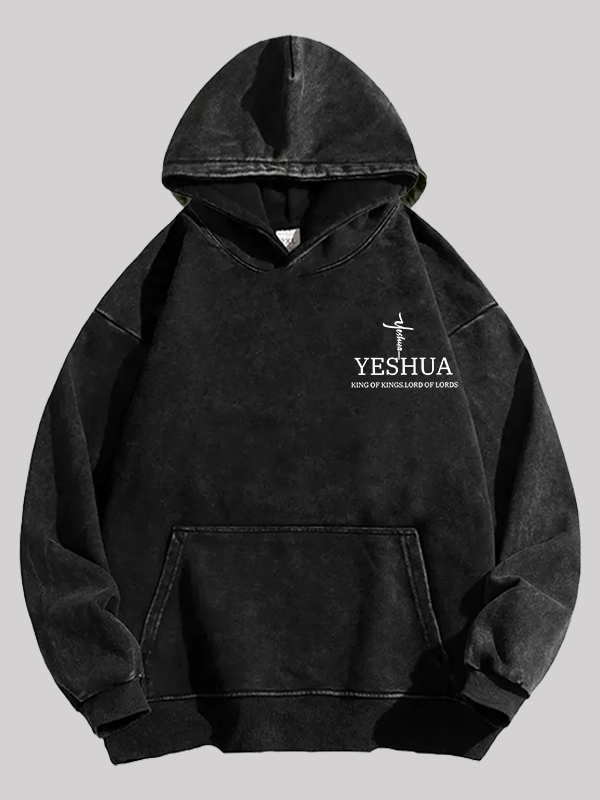 Yeshua King Of Kings Lord Of Lords Jesus God Christian Washed Hoodie