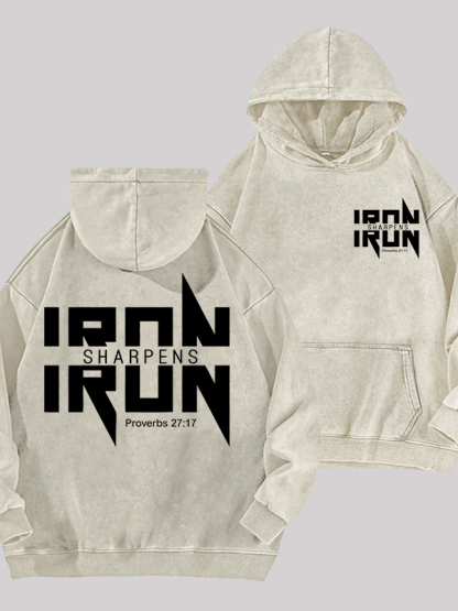 IRON SHARPENS IRON Proverbs 27:17  Jesus God Christian Washed Hoodie