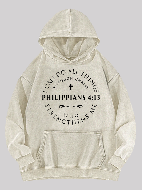 Philippians 4:13 Jesus God Christian Washed Hoodie