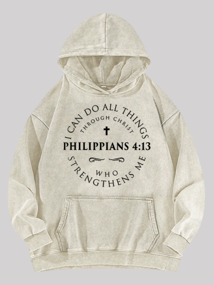 Philippians 4:13 Jesus God Christian Washed Hoodie