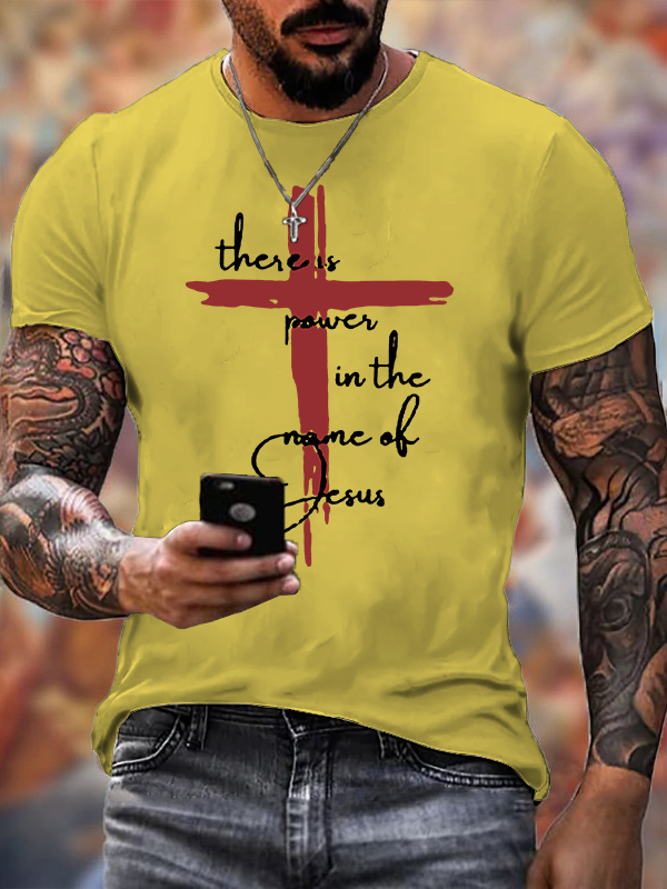 There Is Power In The Name Of Jesus Faith Cross Christian Cotton T-Shirt