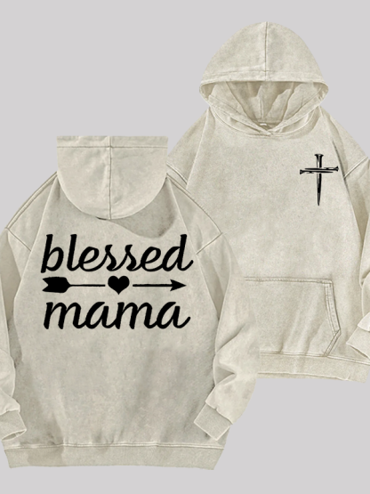 Blessed Mama Jesus God Christian Washed Hoodie