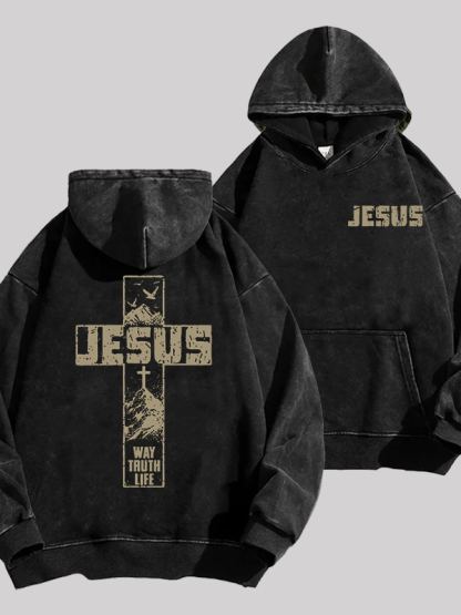 The Way, The Truth, The Life  Jesus God Christian Washed Hoodie