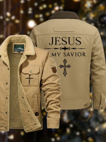 Men's Jesus Is My Savior  Casual Fleece-Lined Jacket