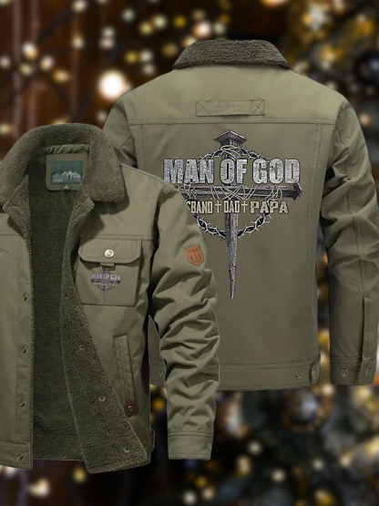 Men's Man Of God Husband Dad PaPa  Casual Fleece-Lined Jacket