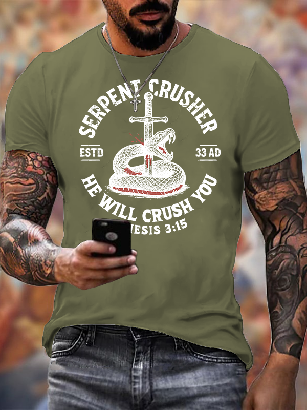 Serpent Crusher Jesus God Christian Cotton T-Shirt