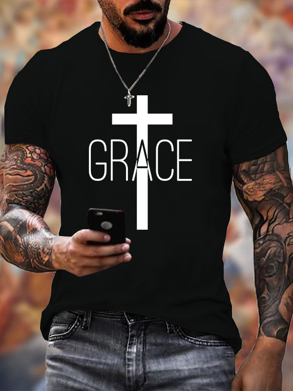 Grace Cross  Jesus God Christian Cotton T-Shirt