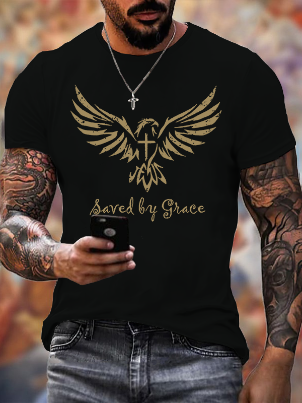 Saved By Grace Jesus God Christian Cotton T-Shirt