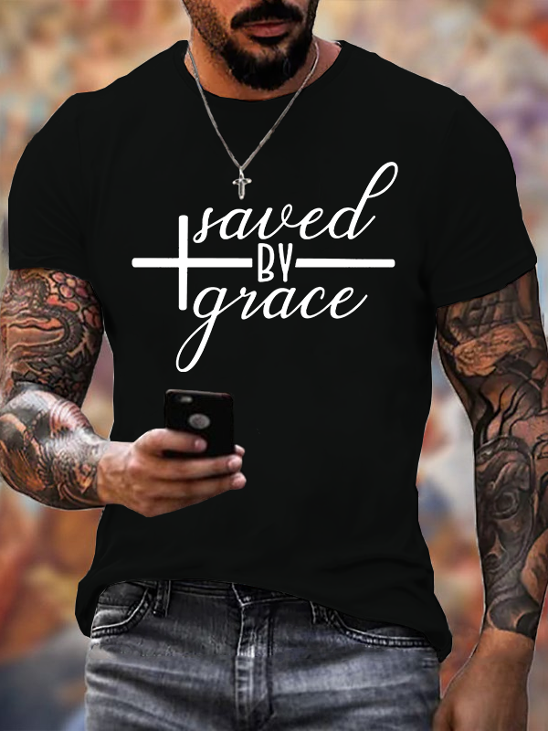 Saved by Grace  Jesus God Christian Cotton T-Shirt