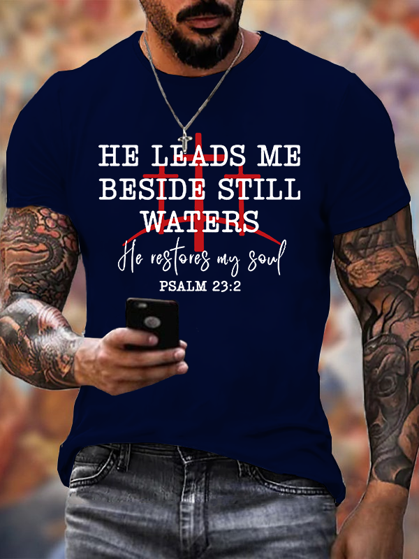 He Restores My Soul  Jesus God Christian Cotton T-Shirt