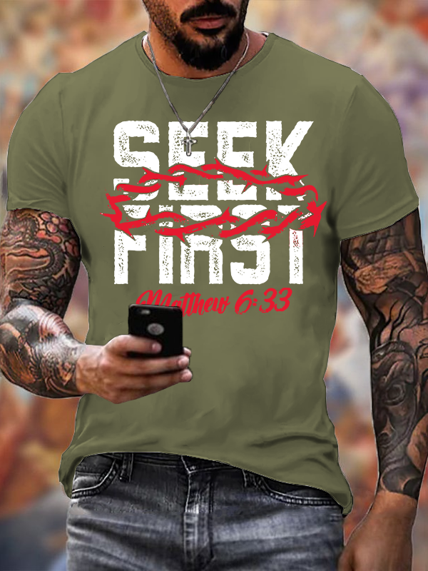 Seek First  Jesus God Christian Cotton T-Shirt