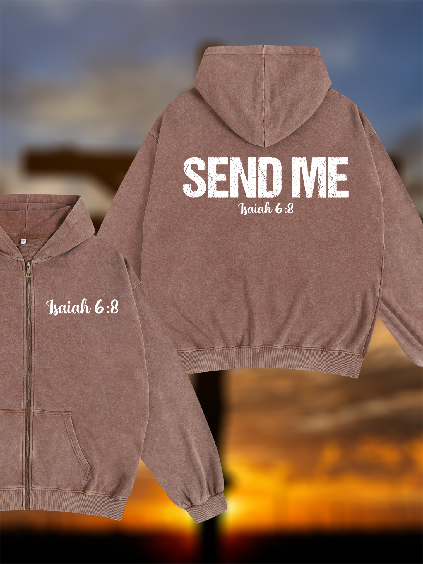 Isaiah 6:8 - SEND ME Jesus God Christian Washed Zip-Up Hoodie