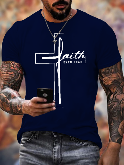 Faith Over Fear Cross Jesus God Christian Cotton T-Shirt
